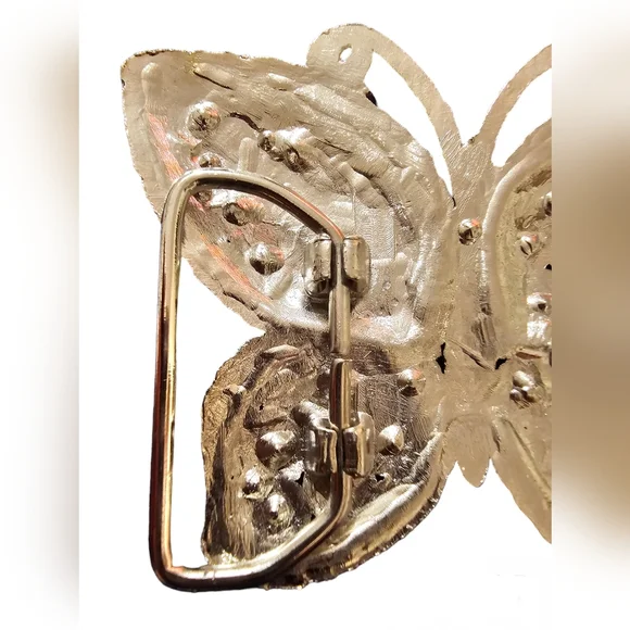 Vintage Multicolored Rhinestone Butterfly Belt Buckle. Silver tone. - Picture 3 of 6